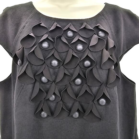 Tibi Womans size 12 Cap Sleeve Wool Blend Mini Shift Dress Black Embellished - Picture 2 of 8